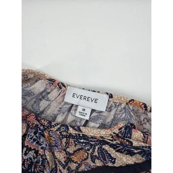 Evereve Womens Medium Floral Boho Billowy Blouse Rayon Puff Sleeves Cottage - Picture 3 of 7